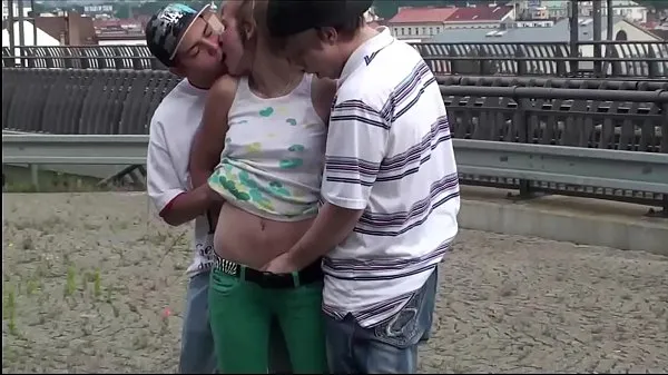 Frisk Alexis Crystal facial cum at a PUBLIC train station in threesome with 2 teen guy min Tube