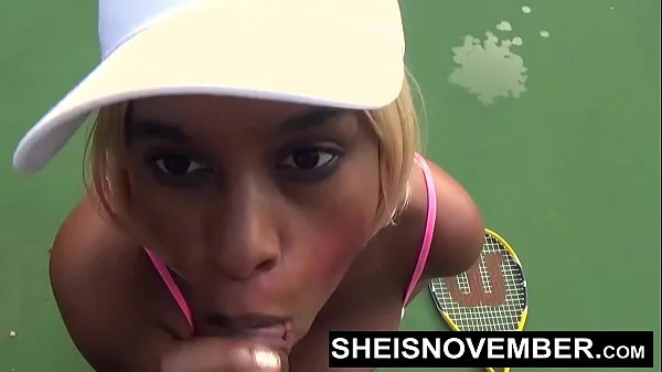 Friss I'm Sucking A Stranger Big Cock POV On The Public Tennis Court For Beating Me, Busty Ebony Whore Sheisnovember Giving A Blowjob With Her Large Natural Tits And Erect Nipples Out, Exposing Her Big Ass With Upskirt While Walking by Msnovember a csövem