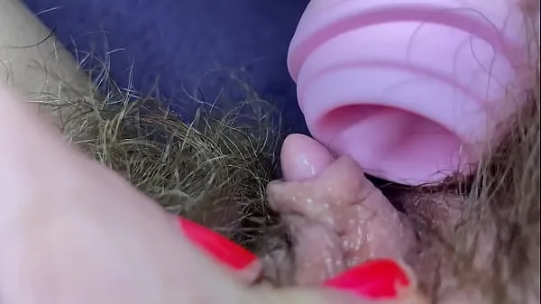 Tüpümün Testing Pussy licking clit licker toy big clitoris hairy pussy in extreme closeup masturbation taze