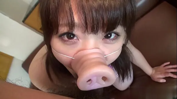 Tüpümün Sayaka who mischiefs a cute pig nose chubby shaved girl wearing a leotard taze