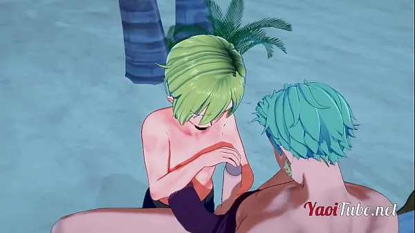 Fresco One Piece Yaoi - Zoro x Sanji Handjob and Blowjob in a beach - anime Manga Gay mi tubo