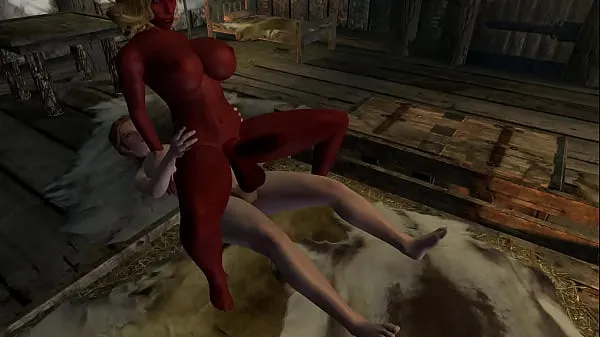 Segar Sigrid lets a Red Dremora Futanari ride her cock Tiub saya