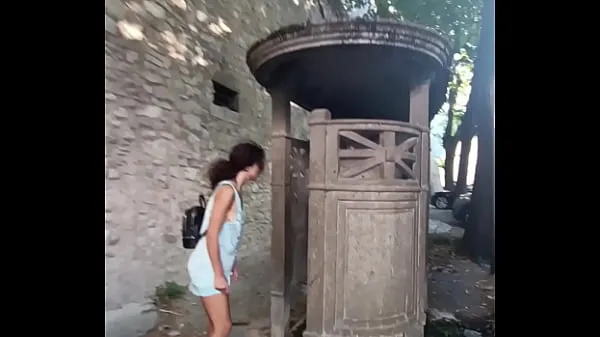 Fresh I pee outside in a medieval toilet my Tube