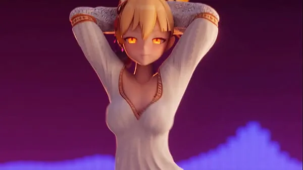Frisk Genshin Impact (Hentai) ENF CMNF MMD - blonde Yoimiya starts dancing until her clothes disappear showing her big tits, ass and pussy mit rør