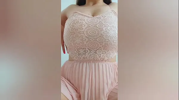 Friss Young cutie in pink dress playing with her big tits in front of the camera - DepravedMinx a csövem
